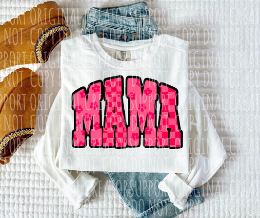 Mama pink flowers and checkered